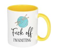F*ck Off I'm Knitting, Gift for Knitters, Knitting Mug, 11oz Inside Coloured Ceramic Mug. (Yellow)