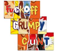 F#ckoff + Grumpy + C#nt. Mixed Triple Pack - 3x Funny Chocolate Bar Wrappers. Choc Bar Covers Rude Joke Prank Insult Gift Fun Friend Secret Santa. Pack of 3. (Chocolate Not Included)