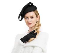 F FADVES Wool Felt Fascinator Winter Women Pillbox Hat Bowknot Kentucky Derby Fedoras Black