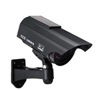 F FINDERS&CO Dummy Solar Security Camera, Bullet Fake Surveillance System with Realistic Red Flashing Lights and Warning Sticker Indoor Outdoor (1, Black)