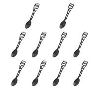 F Fityle 10Pcs Multifunction Camping Spork Stainless Steel Spoon Tableware Eating Tool Can/Bottle Opener Fork & Knife for Travel BBQ, Black