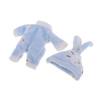 F Fityle 2pcs Jumpsuit with Hat Clothes Set for 25cm Baby Or 9-11inch Reborn Doll, Blue, as described