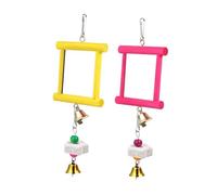 F Fityle 2x Chicken Mirror Toys Wooden Pecking Toy Backyard Poultry Supplies Chewing Beak Grinding Stones with Finches Hens, Red Yellow