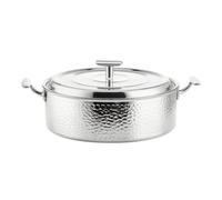F Fityle 304 Stainless Steel Industrial Cookware with Lid Uncoated Hammered Finish Composite Base Rapid Heating Suitable for Soup Stew Induction Cooker Home Kitchen, Silver, 26CM