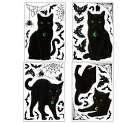 F Fityle 4 Pieces Halloween Window Stickers Clings Spooky Black Cat Bats Silhouette Window Decals for Bedroom Festival
