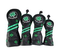 F Fityle 4pcs Golf Club Head Cover Golf Driver Headcover Set Waterproof PU Leather Golf Covers Embroidery Pattern with Number Tag Gift for Women Men Golfers, Black
