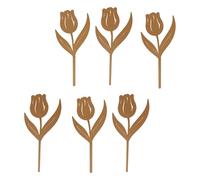 F Fityle 6x Metal Tulips Flower Stake Garden Flowers Stick Gift Weatherproof Funny Outdoor Decoration for Planter Pot Farmhouse Porch