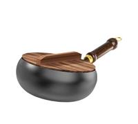 F Fityle 9.45'' Iron Wok Cooking Wok Boiling Induction Cooker No Coating Stir Fry Pan Chinese Wok for Home Restaurant Kitchen Hotel, wood lid