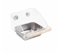 F Fityle Acrylic Bird Feeder Transparent Parrot Feeder Large Capacity Cage Feeder Food Dispenser with Solid Wood Perch Stainless Steel Bowl Suitable for Pet Bird Homes, Large Single Cup