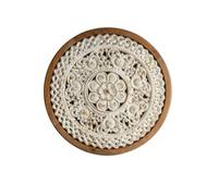 F Fityle Art Round Carved Wall Medallion Plaque Ornamental Openwork Floral Scroll Rustic Texture White Center suitable for living, American Country Carved Floral Wall Decor A2552 33x2.7x33CM