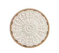 F Fityle Art Round Carved Wall Medallion Plaque Ornamental Openwork Floral Scroll Rustic Texture White Center suitable for living, American Country Carved Floral Wall Decor A2550 33x2.7x33CM