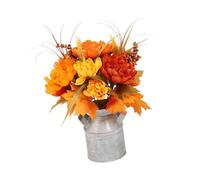 F Fityle Autumn Artificial Flower with Vase Jug Vase Centerpiece,Fake Fall Flower in Iron Bucket,Floral Arrangement for Thanksgiving, Style B