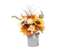 F Fityle Autumn Artificial Flower with Vase Jug Vase Centerpiece,Fake Fall Flower in Iron Bucket,Floral Arrangement for Thanksgiving, Style A