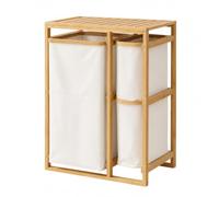 F Fityle Bamboo Storage Shelf Two Tier Open Rack with Rounded Edges and Multiple Compartments for Towels Toiletries Snacks Clothing Suitable for Bedside Use
