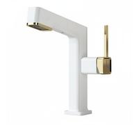 F Fityle Basin Faucet Single Handle Lavatory Faucet Pull Out Sink Faucet Copper Material Ceramic Valve Water Modes Upward Stream Suitable for condo Shared housing, White Gold