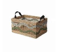 F Fityle Basket Braided Organizer Bin Pattern Weave And Portable Grips For Snacks Fruit Laundry Towels Desktop Organization Suitable for living room decor, L