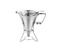 F Fityle Batter Dispenser Stainless Steel Funnel Cup With Release Mechanism Multiple Nozzle Sizes Ergonomic Handle Support Stand portioning suitable for pancakes cupcakes muffins brunch home kitchen