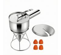 F Fityle Batter Dispenser Stainless Steel Funnel Cup With Release Top Controlled Pouring Silicone Nozzles Detachable Handle Metal, 1200ml, 1200ml Detachable Handle + 4 Silicone Nozzles + Lid