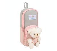 F Fityle Bear Pencil Case Backpack Pencil Pouch Stationery Organizer Pen Bag with Large Storage and Front Access Pocket Suitable for School College Dorm Office Gifting, Pink