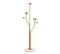 F Fityle Bedroom Coat Hanger Stand With Tree Branch Design And Round Decorative Rings Featuring Built In Lower Storage Basket For Umbrellas And Essentials, Gold, style to 1