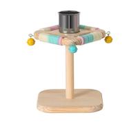 F Fityle Bird Perch Stand Desktop Station With Feeder Cup Bell Accessory Rotating Top Wood Base Stable Footing Surface suitable for training routines enrichment play