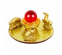 F Fityle Brass Figurine Desk Sculpture Ornament Statue Featuring Crystal Orb And Round Engraved Base brass and crystal, Small Size, Brass, Tiger, Horse, Dog, Wealth-attracting Feng Shui Array