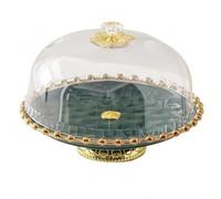 F Fityle Cake Display Tray Dessert Showcase Stand Pedestal Plate Covered Dome Decorative Knob Ceramic PP Material Suitable for Home Entertaining Special Occasions, Green, 10 Inch
