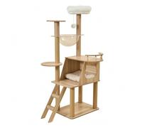 F Fityle Cat Climbing Structure Featuring Wood Frame Sisal Scratching Posts Elevated Perch Hanging Toy For Energetic Indoor Cats Suitable For Activity Resting Investigation, 55 40 140cm