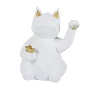 F Fityle Cat Figurine Feng Shui Wealth Cat Decor Desktop Ornament Home Decor Tabletop Animal Sculpture for Tables Desks Bedside Stands, White