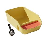 F Fityle Cat Litter Box for Indoor Cats Open Top Detachable with Rim Large Tall High Sides with Scooper with Frame for Rabbits Kitten, Yellow