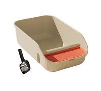 F Fityle Cat Litter Box for Indoor Cats Open Top Detachable with Rim Large Tall High Sides with Scooper with Frame for Rabbits Kitten, Beige