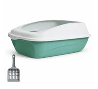 F Fityle Cat Toilet Container Large Pan Tray With Semi Enclosed Hood Elevated Sides Anti PP Included suitable for indoor cats small homes pet care, Green