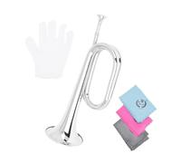 F Fityle Cavalry Trumpet Bugle Trumpet, Classic Mini Brass Instrument Blowing Bugle for Stage Performance Students School Band Adults, Silver