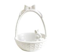 F Fityle Ceramic Decorative Basket with Carved Hare Figure Glossy Pale Ceramic Storage Organizer for Jewelry Hair Pins and Candy Rounded Bowl Shape with Arched