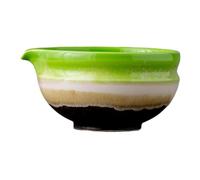 F Fityle Ceramic Matcha Bowl Green Tea Cup Japanese Smooth Tea Making Utensil Ceremony Chawan with Pour Spout for Friends Lovers Gift, Kiln Change Green
