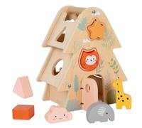 F Fityle Children Educational Bloc Interactive Wooden House Shape Sorter With Animal And Geometric Blocks For Motor Skills And Problem Solving Suitable for preschool daycare home playroom