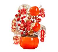F Fityle Chinese New Year Decoration Tabletop Ornament, Fake Flower Blessing Bucket, Spring Festival Decor for Entryway Party Birthday, Persimmon