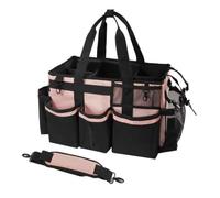 F Fityle Cleaning Organizer Utility Tote Bag Carryall Storage Carrier With Structured Compartments Mesh Pockets And Strong Handles suitable for housekeeping, Pink, 38 24.5 23CM