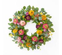 F Fityle Decorative Floral Wreath Artificial Door Wreath Flower Garland Leaf Nylon Mesh Material Bright Blossom Foliage Suitable for front door entryway hallway wall decoration 45cm