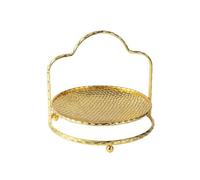 F Fityle Dessert Serving Stand Cake Stand Pastry Display Cupcake Tray Elegant Round Mesh Tray With Woven Look Rims And Stable , Gold , Large Single-tier