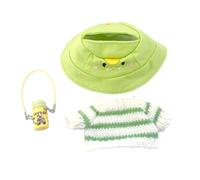F Fityle Doll Clothes Miniature Hat Cute Decorative Gift Stylish Costume Accessories Mini Knit Striped Sweater with Small Water Bottle , Green