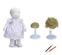 F Fityle Doll Craft Materials Beginner Doll Stuffed Body Separate Head Cover Crochet Hook Yarn Hair Design and Floral Dress cotton and pp cotton stuffing, Small Floral Doll Hair Needs DIY