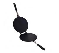 F Fityle Egg Roll Wafer Maker Double Sided Griddle With Embossed Pattern And Long Handles Aluminum Alloy For family snacks parties, Black, Small 17CM