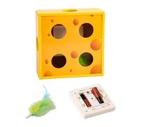 F Fityle Electric Cat Interactive Toy Cardboard Design Cheese Box Entertainment Lightweight Portable Whack A Mice Cat Feather Toys, 20x20x7.5 cm