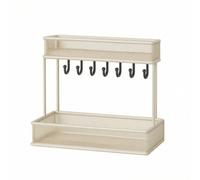 F Fityle Entryway Key Holder With Two Tier Organizer Stand Counter Rack Key Hooks Rounded Corner Trays Iron And saving vertical layout suitable for home entry, White Frame - Log Wood