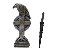 F Fityle Foam Halloween Tombstone,Yard Sign Haunted House Crow Cross Graveyard Headstone with Stake for Pathways Indoor
