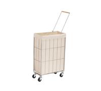 F Fityle Folding Laundry Cart Rolling Hamper Basket Trolley With Wheels And Handle Foldable Stainless Steel Frame Easy To Store Behind Doors Suitable for laundry rooms