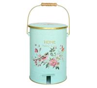 F Fityle Foot Pedal Trash Can Round Metal Bin Wastebasket Pedal Bin Rubbish Container With Embossed Bands And Bird Motif Tight Lid Closure suitable for kitchen, HA1401C