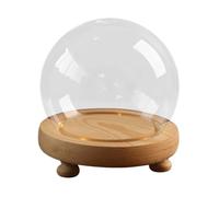 F Fityle Glass Dome Cloche with Wood Base Round Multipurpose Decorative Display Dome Decorative Ball Jar for Collectibles DIY Crafts, diameter 18cm