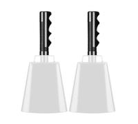 F Fityle Handheld Cheering Bell Cowbell With Handle Loud Noisemaker Metal Handbell With Clapper Ergonomic Grip Clear Chime iron and pvc build suitable for, White